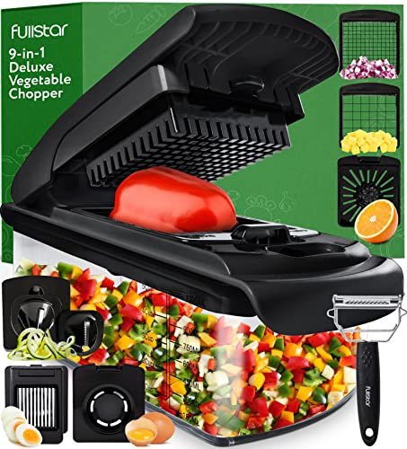 Gemüseschneider Spiralschneider Gemüsehobel - Gemüse Schneider Zwiebelschneider Kartoffelschneider Obstschneider - Vegetable Chopper Cutter Dicer (9-in-1 - Schwarz)