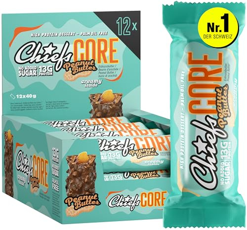 CHIEFS High Protein Riegel - der köstliche Snack mit Peanut Butter Geschmack ohne Zuckerzusatz - Kalorienarmer Eiweissriegel - 12er Pack (12 x 40g)
