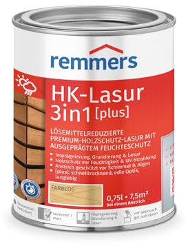 Remmers HK-Lasur 3in1 [plus] farblos, matt, 0,75 Liter, Holzlasur, Premium Holzlasur außen, 3fach Holzschutz mit Imprägnierung + Grundierung + Lasur
