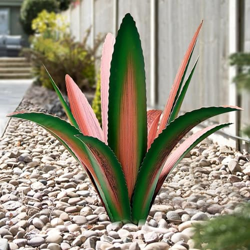 TOMBABY Metallskulptur av agave, 12 blad grön 1 st, vindbeständig trädgårdskonst, utomhusdekoration, gräsmattsprydnad, present