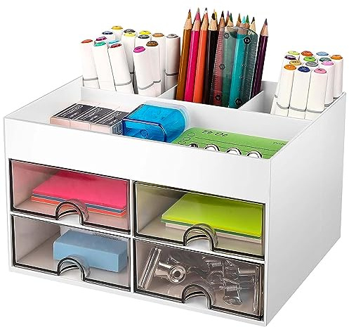 Bymivofun Organisateur de Bureau, Organisateur Tiroir Bureau, Rangement Maquillage Organisateur Multifonctionnel, pour Enfants Bureau à Domicile École (Blanc)