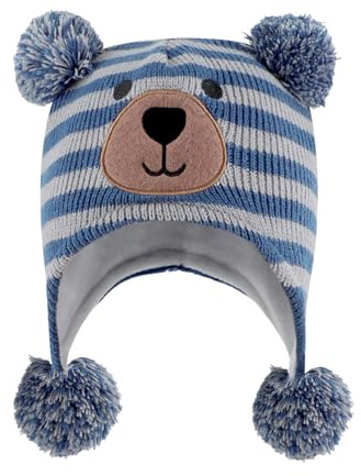 KAKU NANU Babymössa, vintermössa med öronlappar, varm beanie, mössa för barn, stickad mössa för pojkar och flickor, enfärgad, lämplig för barn i åldern 6 månader till 4 år, blå grå, 1-2 år