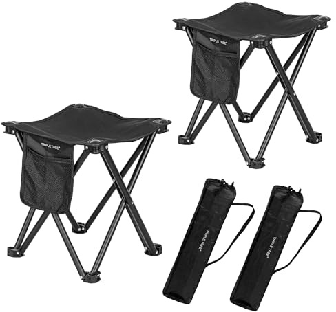 TRIPLE TREE 2 Pack Camping Stool, 13.8 Inch Portable Folding Stool for Outdoor Walking Hiking Fishing 400 LBS Capacity with Carry Bag, Black