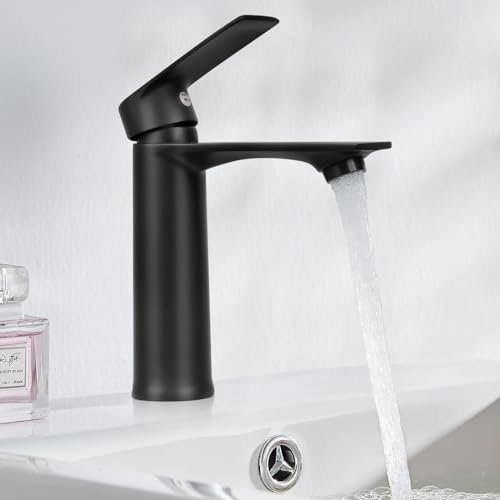 Rubinetto Bagno Lavabo Nero,Miscelatore Monocomando Bagno con Flessibili Acqua Calda Fredda da 60 cm,Regolabile in Temperatura Fredda e Calda