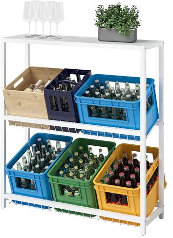 STEELSØN Montune Getränkekistenregal 6 Kisten – Getränkeregal mit Ablage & Gitterhalterung – stabiles & platzsparendes Bierkisten Regal weiß – Kistenregal für Getränke, Gemüse & Obst aus Metall