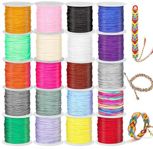 Glarks 20 Rollen Nylonschnur für Armbänder, 440 Yards Chinesische Knotenschnur Perlen Faden Kumihimo Makrame Nylon Schnur Wind Chime Jalousien Schnur Schnur
