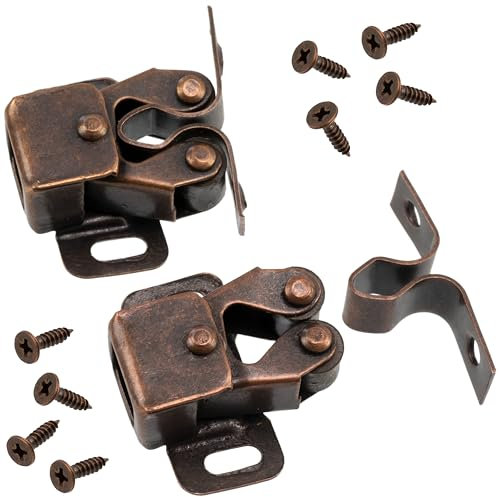 AERZETIX - C76230 - Juego de 2 pestillos de puerta con resorte de doble rodillo 1 1/4 + 9 tornillos - en metal - color cobre vintage - cerradura mueble carpintería armario cierre