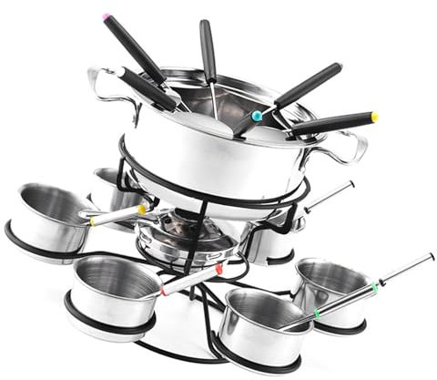 Fondue à fromage rotative, casserole à fondue avec 6 fourchettes, 6 bols, set de fondue multifonction en acier inoxydable de 21 pièces, set de cuisine pour 6 pièces