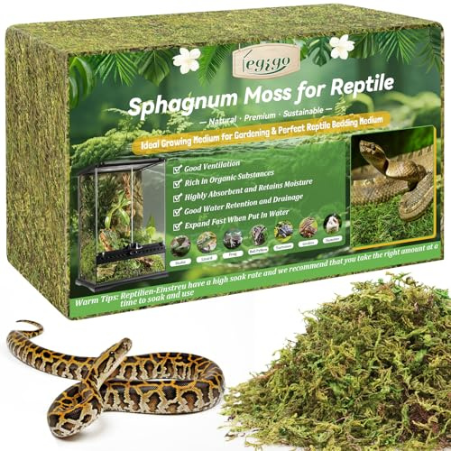 Legigo 1.2kg Sphagnum Moss for Reptile- 48 L Natural Reptile Moss Terrarium Moss Substrate, Snake Tank Moss Peat Moss Reptile Bedding for Snake, Gecko, Ball Python, Frog and Orchids Plants