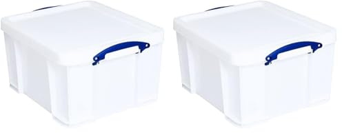 Really Useful Box Plastic Storage 42 Litre White Strong (Pack of 2)