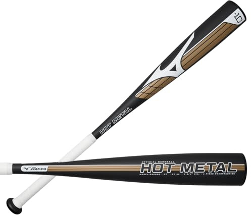 Mizuno Hot Metal - Bate de béisbol Big Barrel Youth USA (-5) para niños, negro y dorado, 31 pulgadas