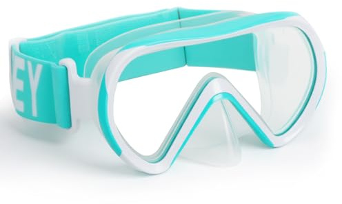 HIKOTEY Masque de Plongée pour Enfant 4-16 Ans,180°Champ de Vision Panoramique HD,Lunettes Plongée Anti-Buée Anti-Fuite,avec Lentille Verre Trempé,Sangle Ajustable pour Masque Facial Tissu Doux-Bleu1