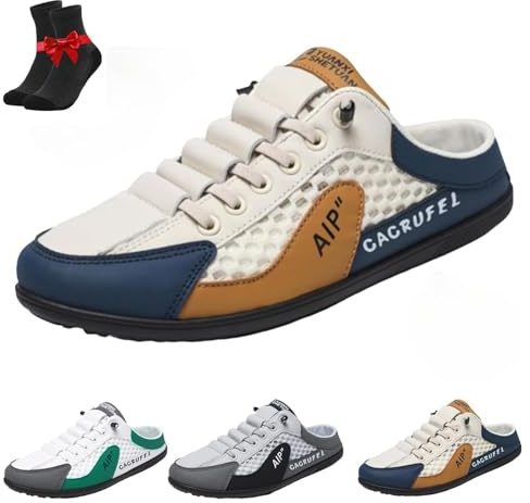 Kirposh Ciabatte Sportive estive da Uomo, Scarpe da Ginnastica Senza Schienale da Uomo, Scarpe da Ginnastica Senza Schienale in Rete Traspirante, Pantofole da Uomo(Khaki,43 EU)