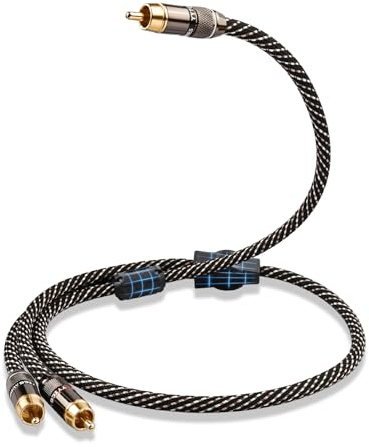 YYTCG Audiophile HiFi Audio RCA Cables - RCA Splitter 1 Male 2 Male,15 AWG,4N OFC Core,Gold-Plated Plugs,with Nylon Braid,Subwoofer Cable,Compatible with Amplifier,CD Player,Turntable(4.92ft/1.5m)