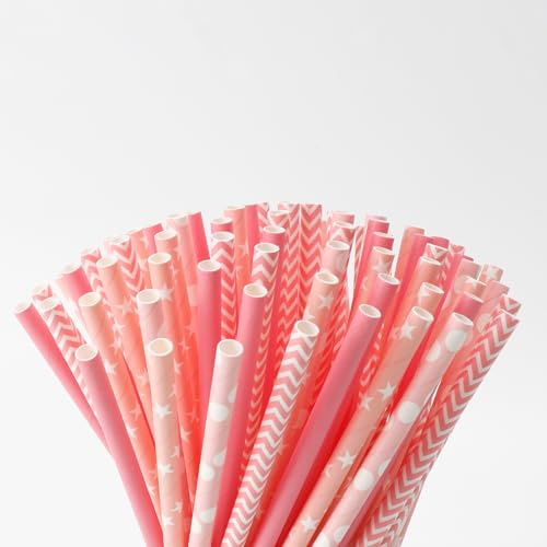 Biodegradable Paper Straws,Valentine's Day Paper Straws,100pcs Love Heart Straw,Durable Drinking Staw for Party,Wedding,Restaurant,Juice,Coffee,and Cold Drinks