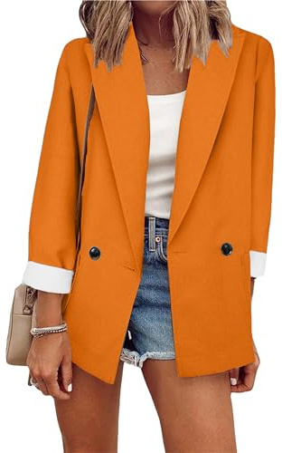 ZICUE Blazer da Donna Casual Aperto sul Davanti con Maniche Lunghe Blazer Professionale Leggero con Bottoni in Tinta Unita Arancione M