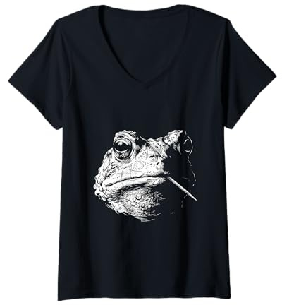 Mujer Rana con Palillo Divertido Sapo Matón Gángster Meme Camiseta Cuello V