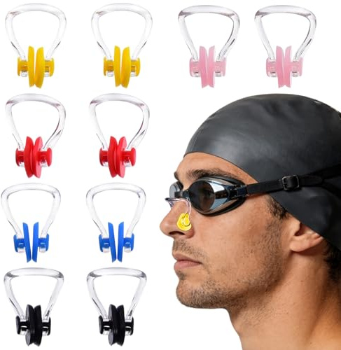WSOAFVK 10 Piezas Pinzas Nariz Natación, Clips Nasales Impermeables de Silicona Multicolor, Protector Nasal para Nadar Piscina, Niños Adultos Principiantes