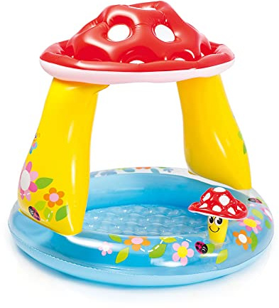 INTEX 57114EP Mushroom Baby Pool: Built-In Mushroom Shade – Soft Inflatable Floor – Durable Vinyl – Ages 1-3 – 40 x 35