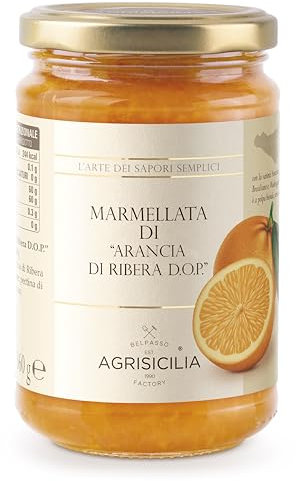 Agrisicilia Marmellata di Arancia di Ribera D.O.P.,agrumi di alta qualità e lavorazione artigianale vasetto da 360 Grammi ottima per colazione e merenda