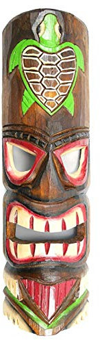 Coco Papaya Masque Tiki 50cm en Bois Motif Tortue colorée. Déco Hawaï !