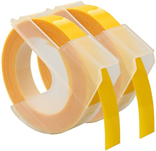 Cartridges Kingdom 2 Prägebänder 3D 9 mm x 3 m Weiss auf Gelb | kompatibel für Dymo Omega und Junior Etikettenprägegerät für den Heimbedarf | Kunststoff, Selbstklebend