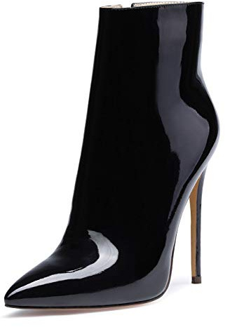 Castamere Femme Fermeture Eclair Bottines Aiguille Haute Talon 12CM Noir Vernis Chaussures EU 43.5
