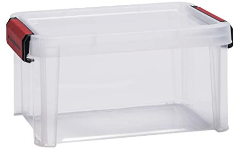 SUNDIS Clip’N Store, boîte de rangement 5L en plastique transparent, renforcée avec couvercle clipsable, apte au contact alimentaire, parois droites, superposable et combinable