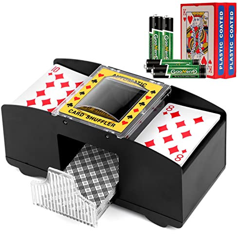 SZBJSMF Kartenmischer 2 Deck,Kartenmischmaschine Elektrische mit Batteries und 2 Poker für UNO, Poker, Texas Hold Em, Omaha, Baccarat
