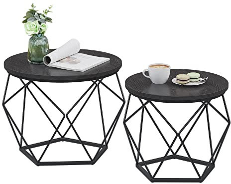 VASAGLE Couchtisch rund, 2er Set, Wohnzimmertisch, Beistelltisch, modern, abnehmbare Tischplatte, für Wohnzimmer, tintenschwarz LCT041B22