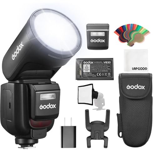 Godox V1 PRO-C V1pro C TTL Rundkopf Kamerablitz für Canon,78Ws 2,4G HSS 1/8000s Li-Ion Blitzgeräte mit Externer Blitz SU-1,LED-Modellierlampe Godox Blitz Canon