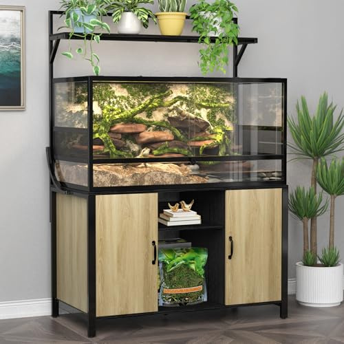 GDLF Reptile Tank Stand Terrarium Stand with Cabinet for Accessories Storage 48 X 24 Tabletop Fits up to 120 Gallon Bearded Dragon, Reptile Terrarium,Turtle Tank,Natural Wood Color