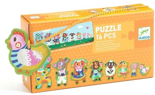 Djeco Puzzle Bauernhoftiere groß und klein - Lernspielzeug aus Karton