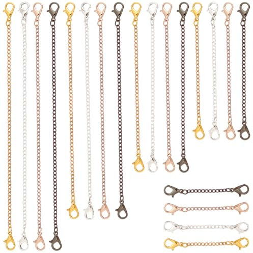 PH PandaHall 20Pcs Necklace Extender 5 Sizes Necklace Extension Chains with Lobster Claw Clasps 4 Colors End Chains Jewelry Extenders for Bracelet Anklet Necklace Jewelry Making DIY Craft
