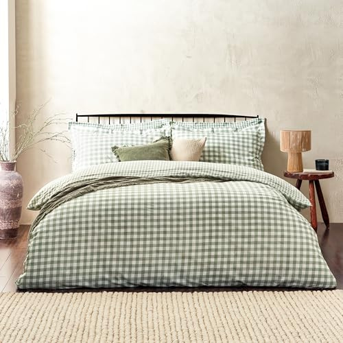 furn. Yard Barton Completo Copripiumino a Quadri Vichy – 100% Cotone, Reversibile, Federe Oxford, Biancheria da Letto Morbida e Traspirante (Foresta – Doppio – 200 x 200 cm)