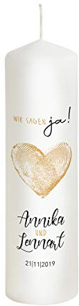 Scheinvoll® Hochzeitskerze Fingerprint mit Namen, Datum, Spruch und Fingerabdrücke - Modell Annika - Hochzeitsgeschenk personalisiert (25 x 8 cm)