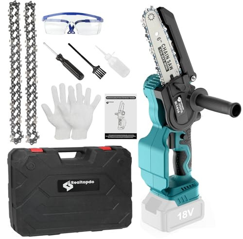 Realtopdo Mini Kettensäge 6-Zoll Bürstenlose Akku-Astsäge Kompatibel mit Makita 18V Akku, Handkettensäge mit Automatischer Öler, abnehmbarem Seitengriff für Gartenscheren Holzschneidenz (ohne Akku)