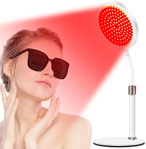 Hottoerak Desk Red Light, 415&660&850 Infrared Lamp with 10/20/30Mins Timer, 5 Brightness Levels, Adjustable Height & Angle, 100 LED Red and Blue Light for Home, Office