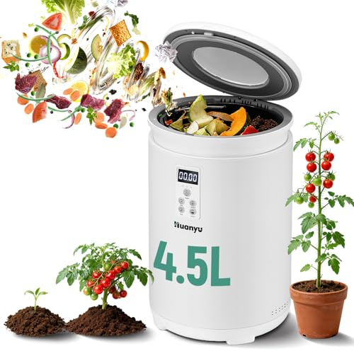Huanyu Compostiera elettrica da cucina 4,5 L Compostiera elettrica per cucina Riciclatore alimentare per interni inodore con funzione di pulizia automatica