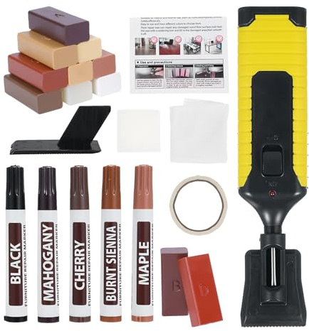 Kit de réparation pour sols stratifiés, kit de réparation pour meubles en bois avec 11 couleurs, marqueur imperméable et peinture pour meubles et sols