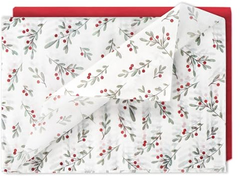20 Sheets Red Tissue Paper 50×70 cm Holly Leaves Gift Wrapping Bulk for DIY Gifts Weddings Birthdays DIY Christmas Decorations