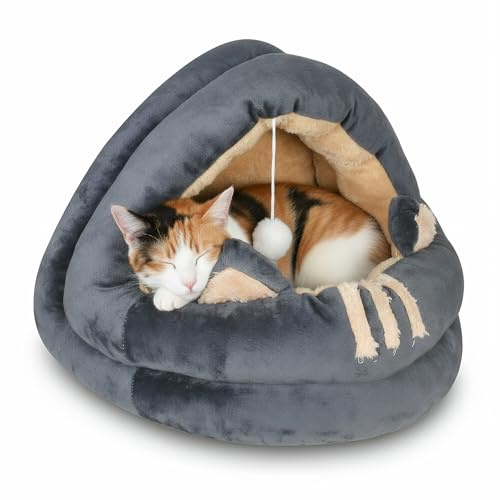 Cama para Gatos, Casa para Gatos de Interior con Almohadilla Extraíble Lavable y Juguete Colgante, Tienda para Gatitos Pequeños y Medianos, Cueva Suave y Cálida para Interior, para Gatito Cachorro (M)