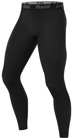 Runhit Men's Running Leggings, Sports Compression Tights Thermal Base Layer Pants Quick-Dry Trousers for Jogging Golf Yoga Training Black S