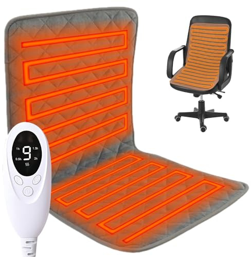 Heated Seat Pad for Office Chair, CJBIN 45 * 90cm Heated Chair Pad, Heated Seat Cushion Cover with 9 Temperatures Levels and 4 Timing, Seat Heater for Office/Camping/Stadium/Fishing/Outdoor Chair,Grey
