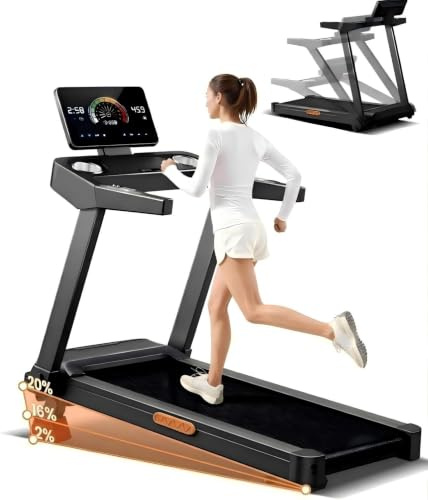 Foldable Treadmill for Home with 20% Incline, 14KM/H Treadmill with Handle | 195KG Weight Capacity, Large Running Belt, Intelligent LED Touch Screen, 3.5HP Powerful Motor, 8-Point Shock Absorption
