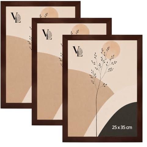 VELORA H&L Set de 3 Marcos de Fotos Marrones 25 x 35 cm - Marcos de Madera con Metacrilato Transparente, Portafotos para Fotos, Pósteres, Láminas, Puzzles, Diplomas y Certificados