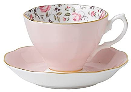 Royal Albert Modern Vintage ROSCON26135 Teacup & Saucer, 2 Piece Set Rose Confetti, Bone China, Pink