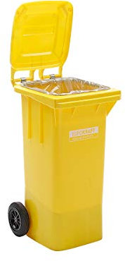 Europot, bidone per immondizia in plastica, conforme alla norma DIN EN 840, volume 120 l, altezza 933 x larghezza 482 x 552 mm, colore giallo, contenitore per rifiuti per esterni