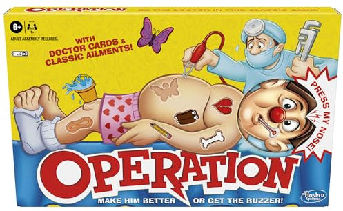 Operation Electronic Board Game with Doctor Cards and Funny Ailments, 1+ Player, Funny Kids' Games, for Boys & Girls aged 6 Plus