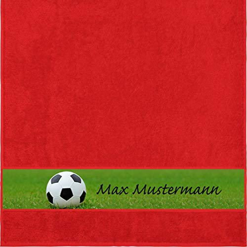Manutextur Duschtuch mit Namen - personalisiert - Motiv Sport - Fußball - viele Farben & Motive - Dusch-Handtuch - rot - Größe 70x140 cm - persönliches Geschenk mit Wunsch-Motiv und Wunsch-Name